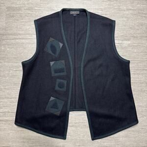 Vintage 90s Beppa Art To Wear Wool Vest Abstract Black Dark Green Fun Shapes M